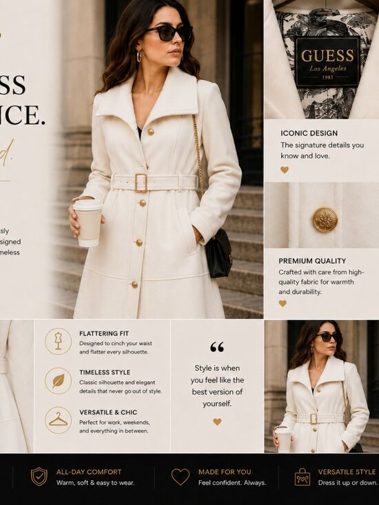 Guess Jackets & Blazers - GUESS Women’s Belted Coat – Timeless Elegance Collection Size M